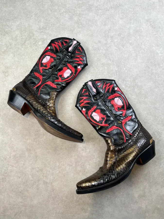 Roberto Cavalli Black Python Embroidered Western Santiag Boots iLzbNzV 1