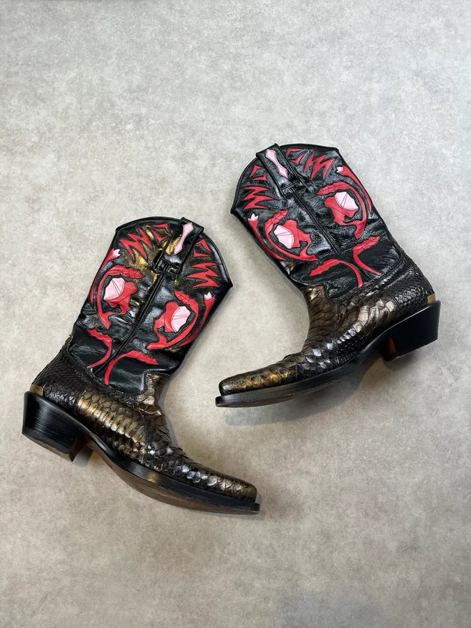 Roberto Cavalli Black Python Embroidered Western Santiag Boots iLzbNzV 2
