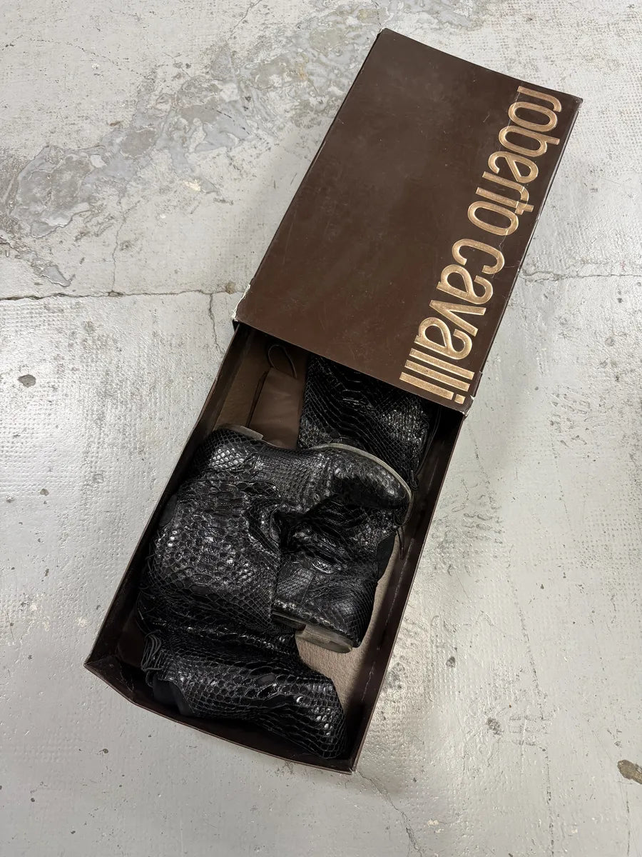 Roberto Cavalli Black Python Leather Ankle Boots zTxxHKJ 2