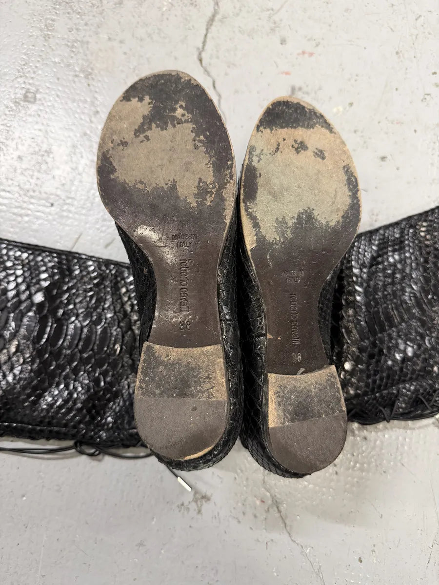 Roberto Cavalli Black Python Leather Ankle Boots zTxxHKJ 6