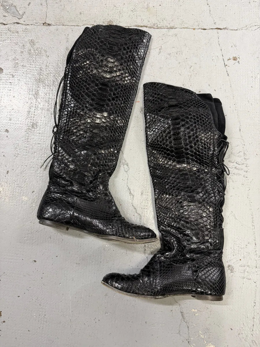 Roberto Cavalli Black Python Leather Ankle Boots zTxxHKJ 7