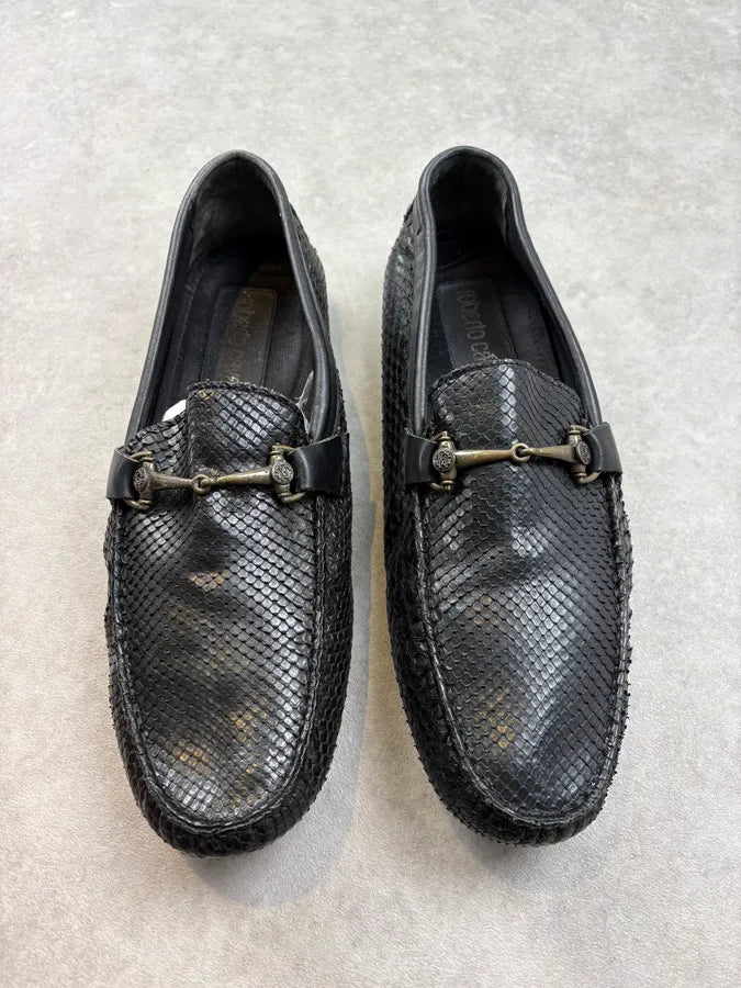 Roberto Cavalli Black Python Leather Horsebit Loafers WIZXuyT 1