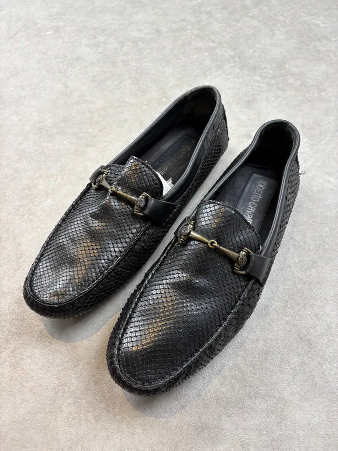 Roberto Cavalli Black Python Leather Horsebit Loafers WIZXuyT 2