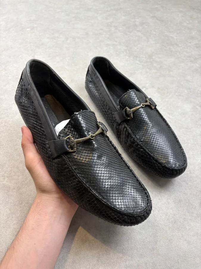 Roberto Cavalli Black Python Leather Horsebit Loafers WIZXuyT 0