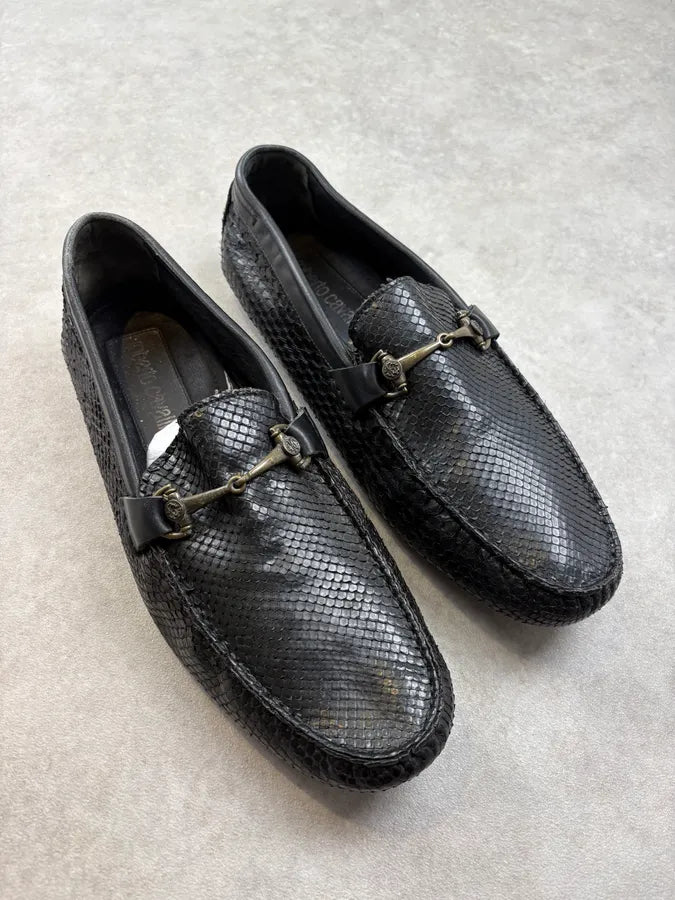 Roberto Cavalli Black Python Leather Horsebit Loafers WIZXuyT 3