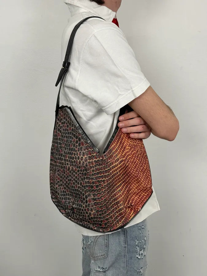 Roberto Cavalli Black Red Gradient Snakeskin Effect Hobo Bag  UqeCtHc 1