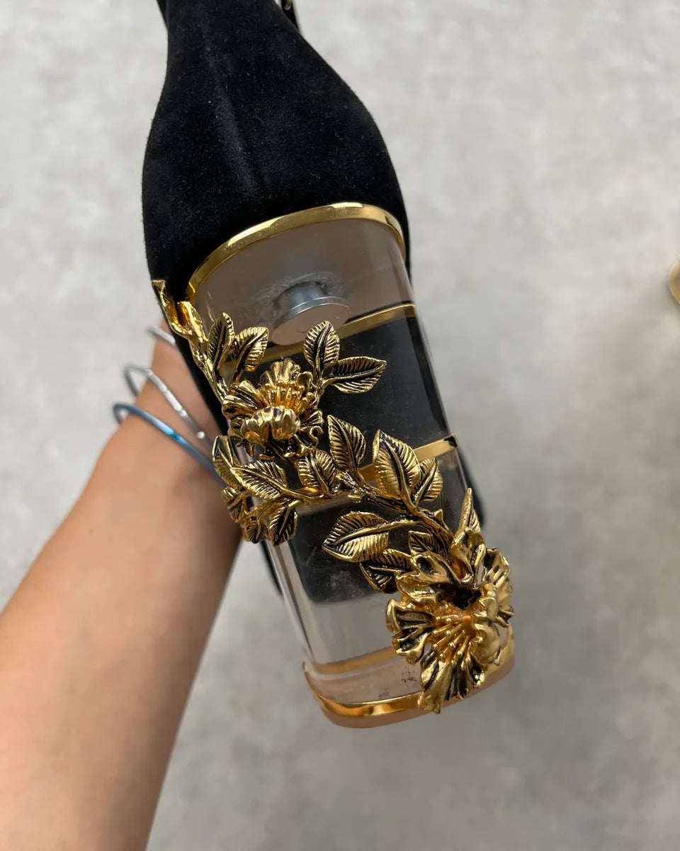 Roberto Cavalli Black Suede Heel Floral Embellished Ankle Boots YPJHZdS 4