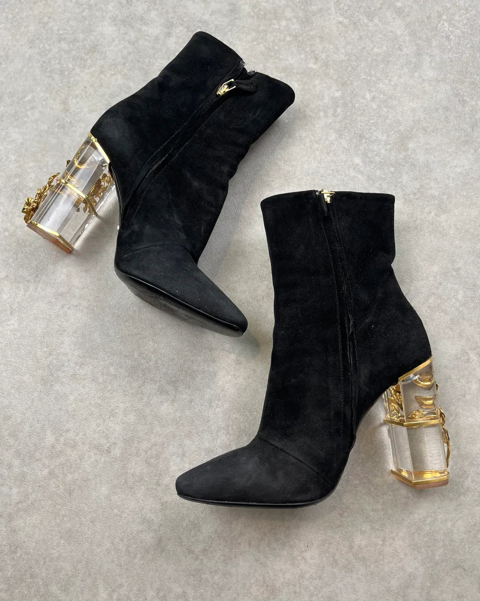 Roberto Cavalli Black Suede Heel Floral Embellished Ankle Boots YPJHZdS 7
