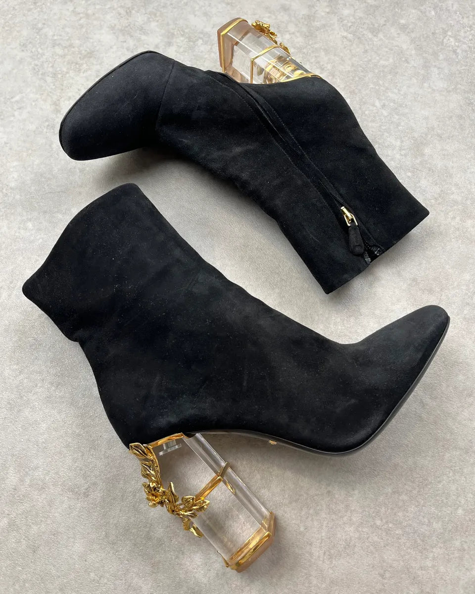 Roberto Cavalli Black Suede Heel Floral Embellished Ankle Boots YPJHZdS 8