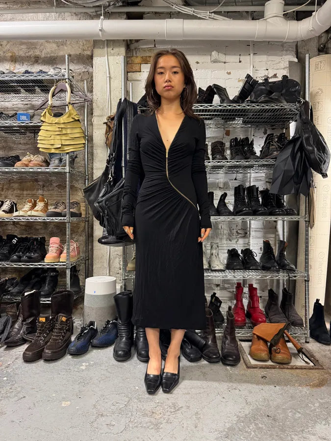 Roberto Cavalli Black Tornado Golden Zip Dress (L) DhfgSnW 1