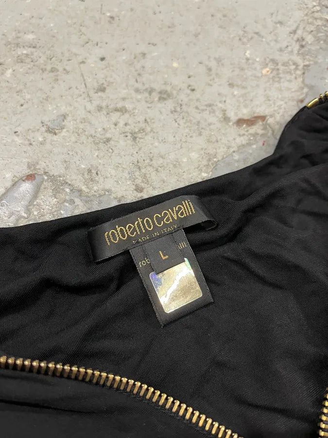 Roberto Cavalli Black Tornado Golden Zip Dress (L) DhfgSnW 10