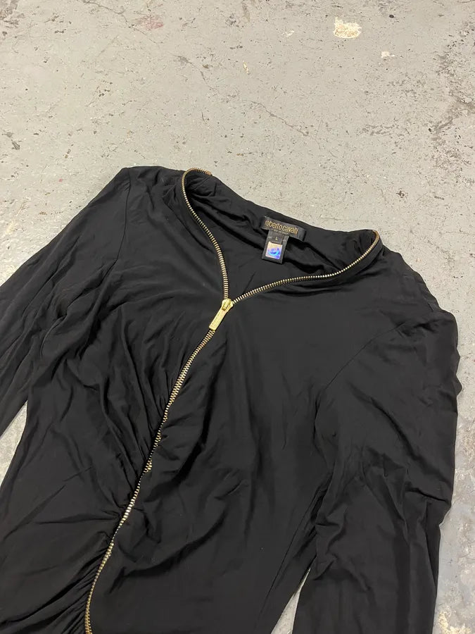 Roberto Cavalli Black Tornado Golden Zip Dress (L) DhfgSnW 5