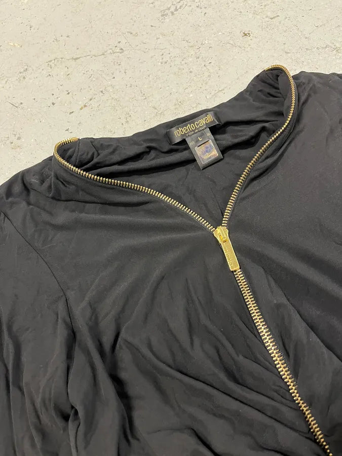 Roberto Cavalli Black Tornado Golden Zip Dress (L) DhfgSnW 6