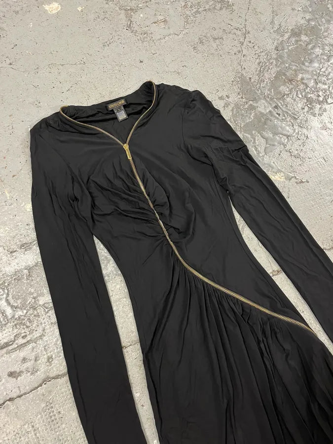 Roberto Cavalli Black Tornado Golden Zip Dress (L) DhfgSnW 8