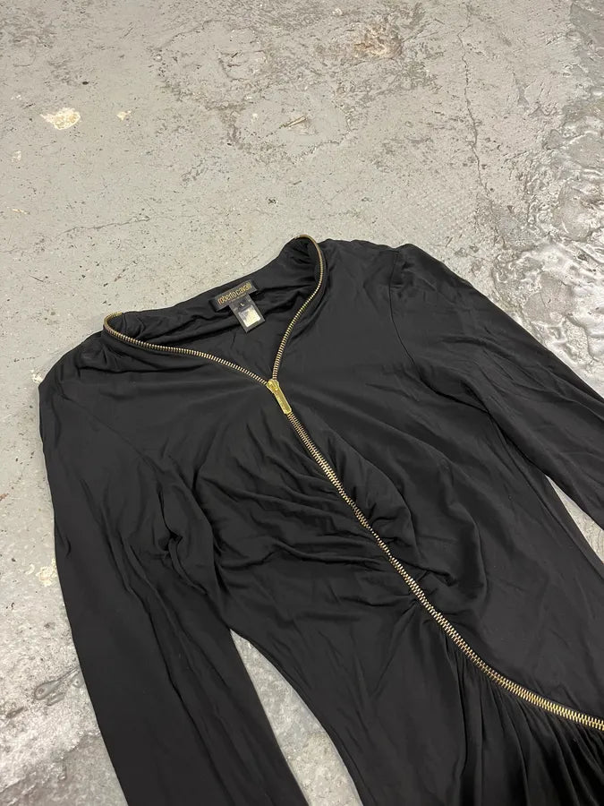Roberto Cavalli Black Tornado Golden Zip Dress (L) DhfgSnW 9