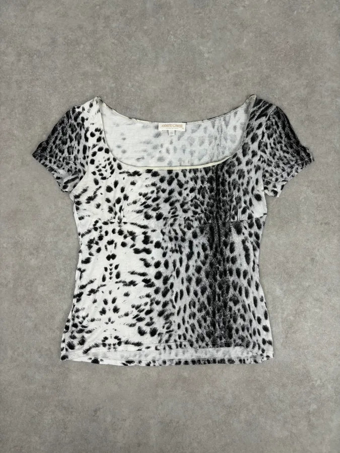 Roberto Cavalli Black White Leopard Print T-Shirt HjldJpr 1