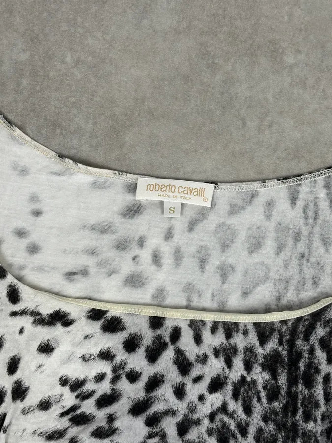 Roberto Cavalli Black White Leopard Print T-Shirt HjldJpr 3