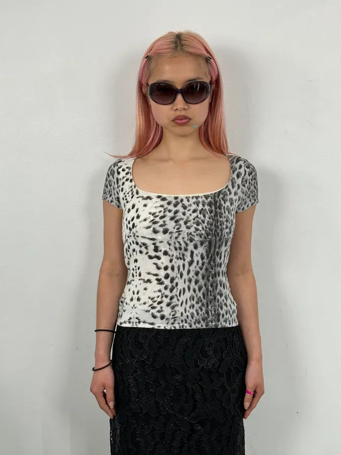 Roberto Cavalli Black White Leopard Print T-Shirt HjldJpr 0