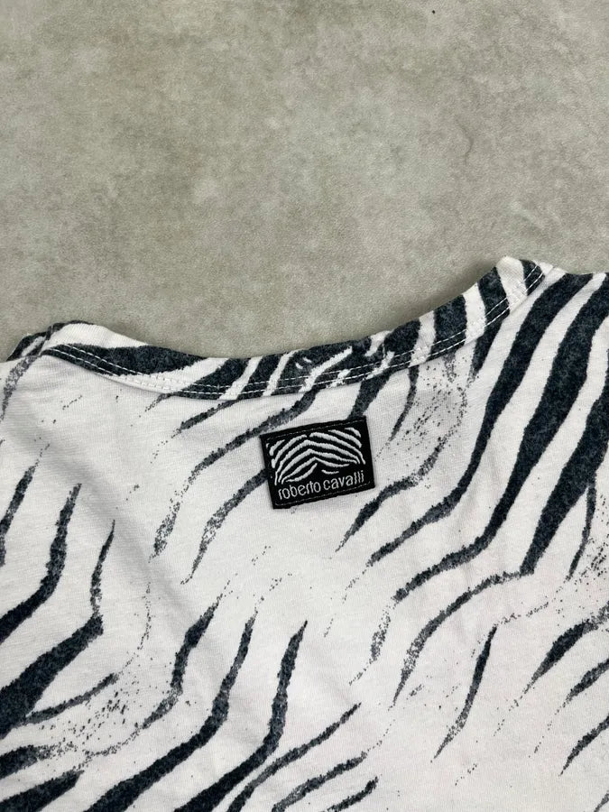 2000s Roberto Cavalli Black & White Zebra T-Shirt FzTkjti 8