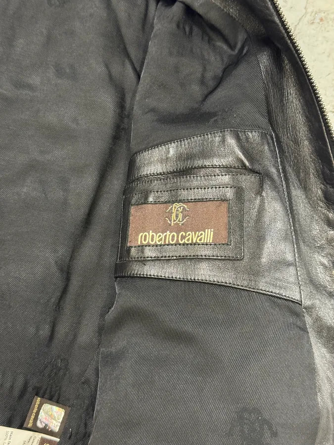 Roberto Cavalli Black Zebra Leather Jacket XklWvNa 7