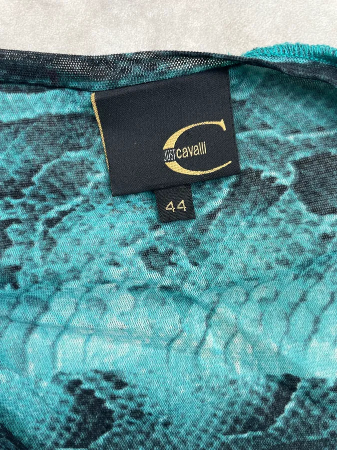 2000s Cavalli Blue Snakeskin Print Mesh Transparent Top FjudWAW 6