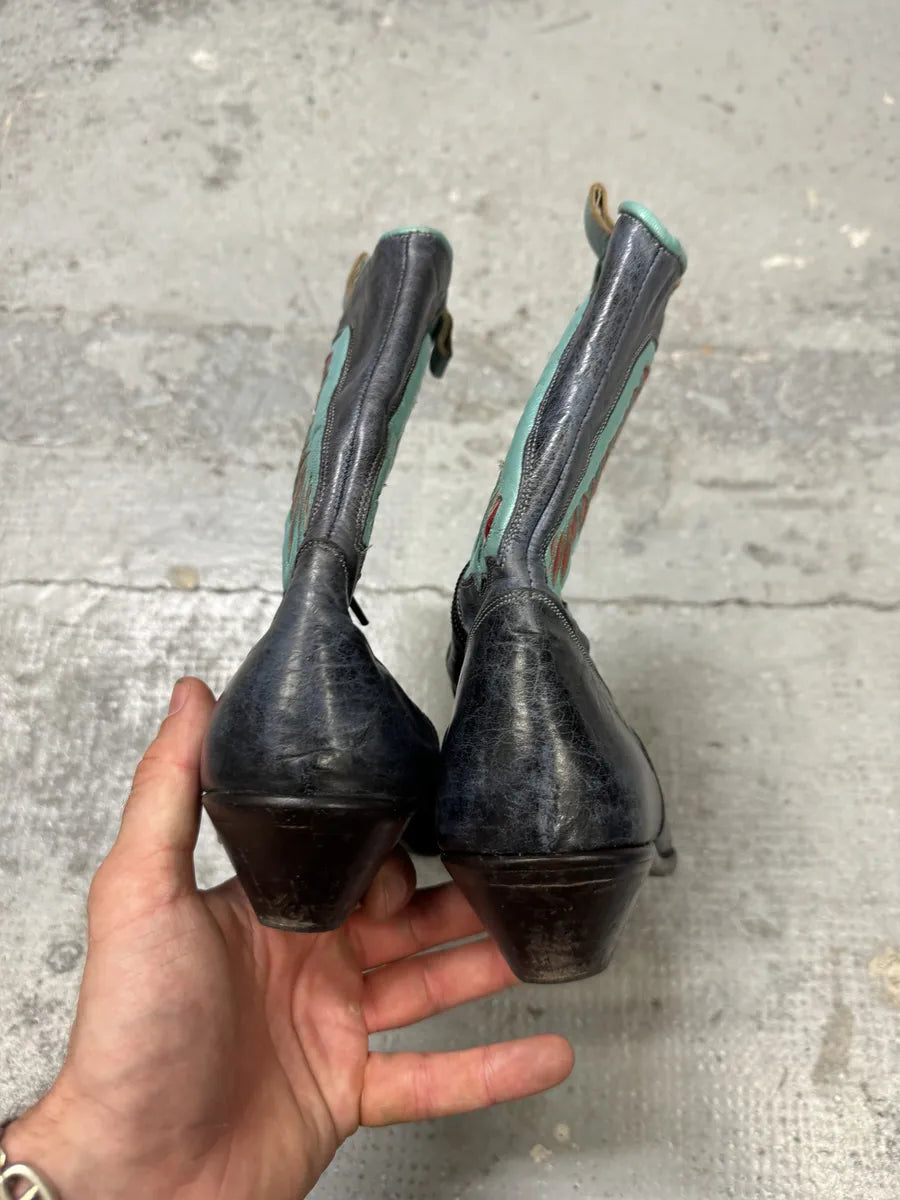 Roberto Cavalli Blue Aviator Wings Leather Santiags Boots UkQeCsC 5