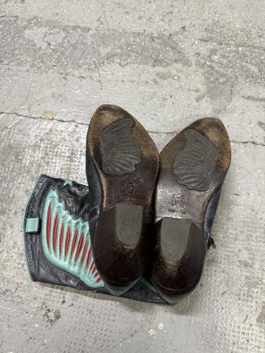 Roberto Cavalli Blue Aviator Wings Leather Santiags Boots UkQeCsC 6