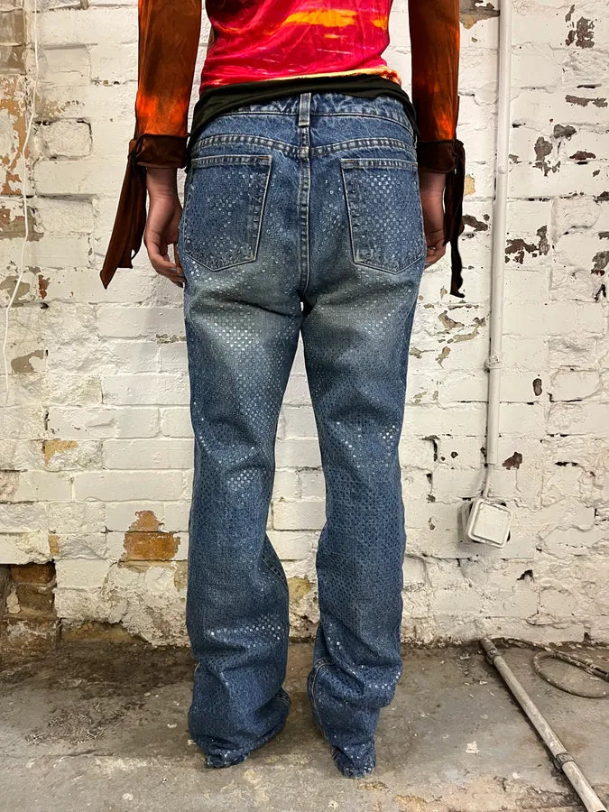 2000s Roberto Cavalli Blue Denim Sequin Flared Jeans yeyBibM 2