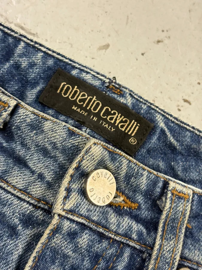 2000s Roberto Cavalli Blue Denim Sequin Flared Jeans yeyBibM 7