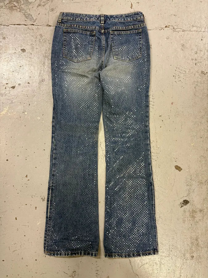 2000s Roberto Cavalli Blue Denim Sequin Flared Jeans yeyBibM 5