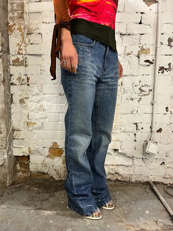 2000s Roberto Cavalli Blue Denim Sequin Flared Jeans yeyBibM 1