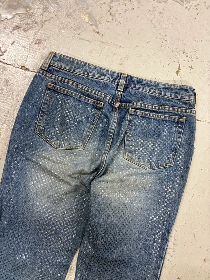 2000s Roberto Cavalli Blue Denim Sequin Flared Jeans yeyBibM 6