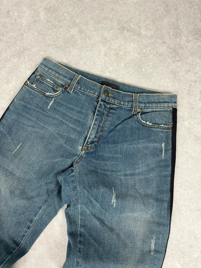 2000s Roberto Cavalli Blue Straight Contrast Side Stripe Denim Jeans hoDzZwc 4