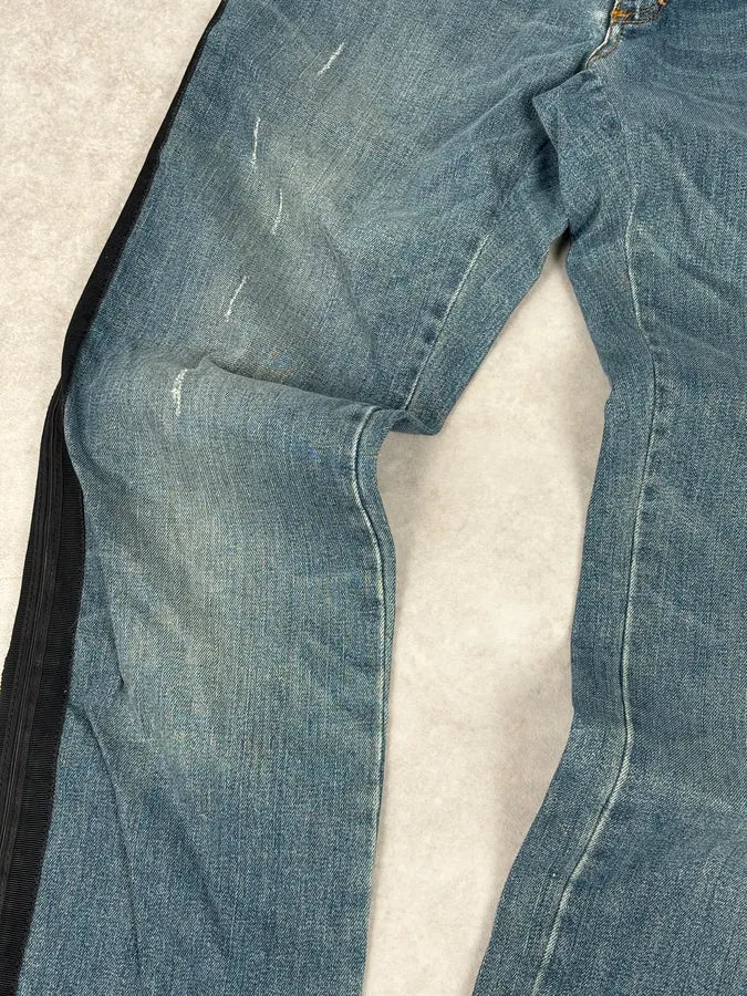 2000s Roberto Cavalli Blue Straight Contrast Side Stripe Denim Jeans hoDzZwc 9