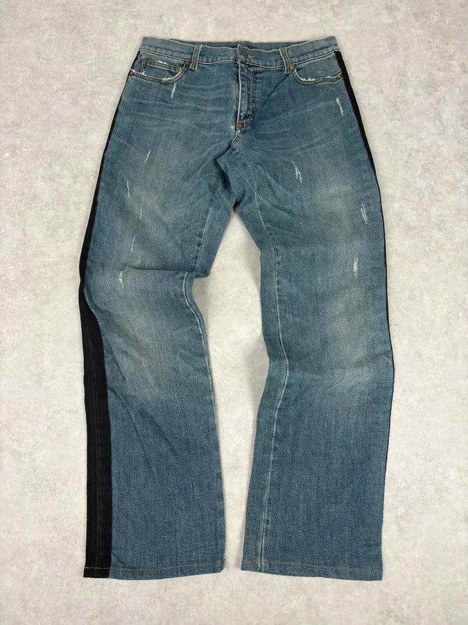 2000s Roberto Cavalli Blue Straight Contrast Side Stripe Denim Jeans hoDzZwc 0
