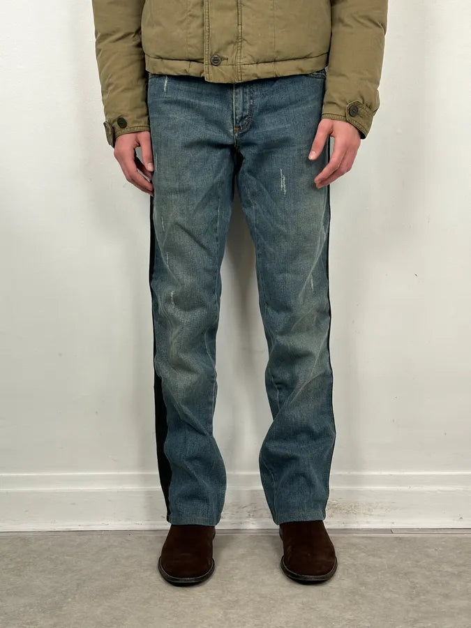 2000s Roberto Cavalli Blue Straight Contrast Side Stripe Denim Jeans hoDzZwc 1