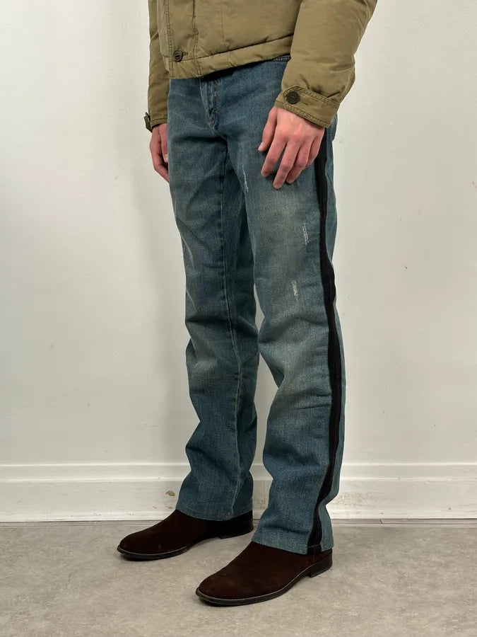 2000s Roberto Cavalli Blue Straight Contrast Side Stripe Denim Jeans hoDzZwc 2