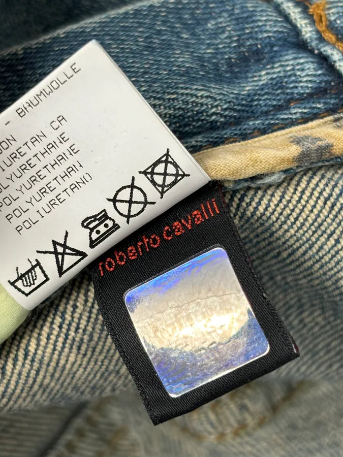 2000s Roberto Cavalli Blue Straight Contrast Side Stripe Denim Jeans hoDzZwc 11