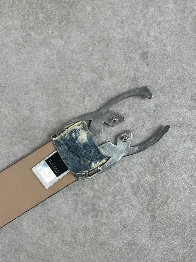 Cavalli Blue Distressed Denim & Leather Logo Belt yTHxwWv 6