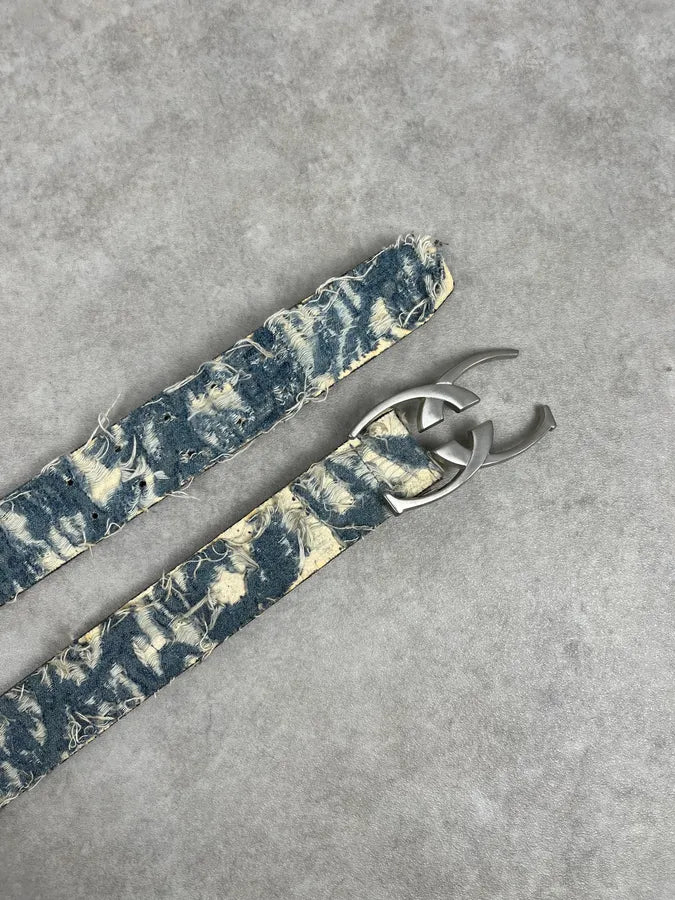 Cavalli Blue Distressed Denim & Leather Logo Belt yTHxwWv 3