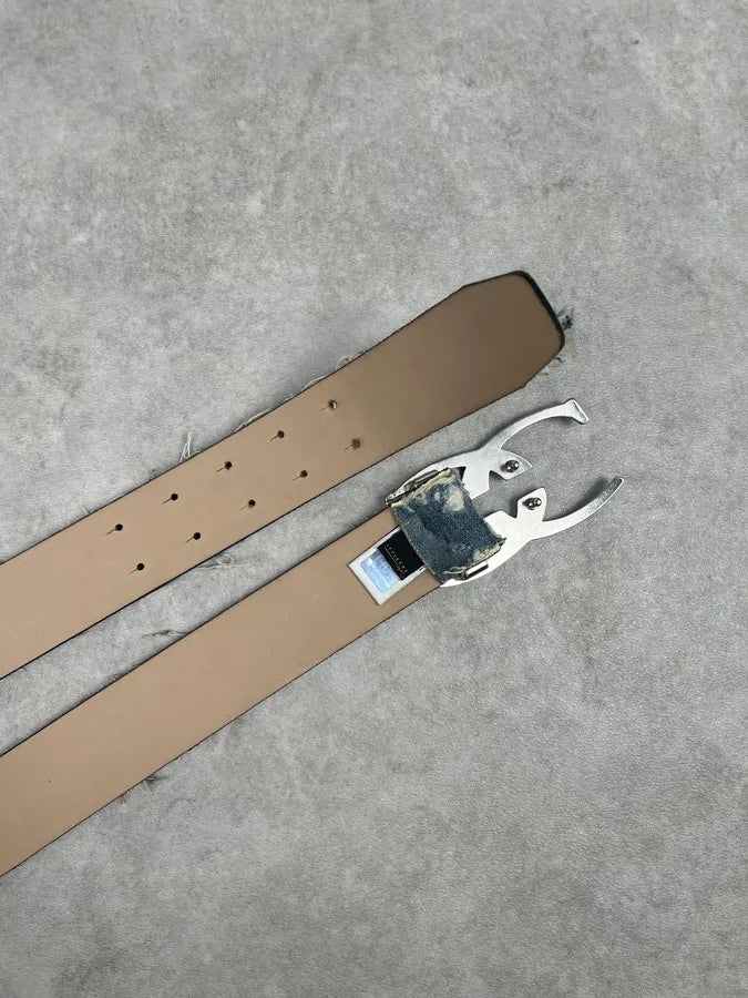 Cavalli Blue Distressed Denim & Leather Logo Belt yTHxwWv 5