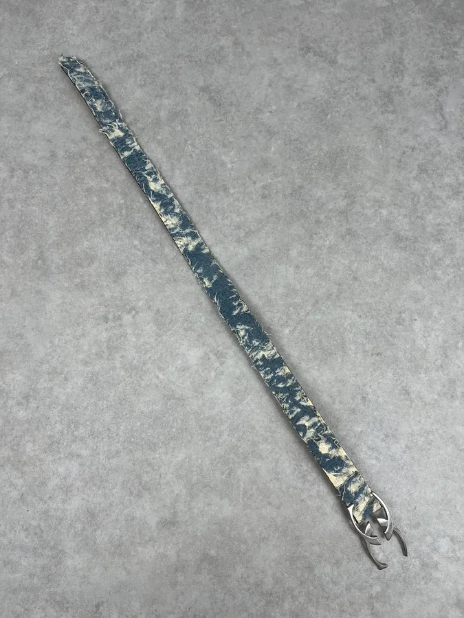 Cavalli Blue Distressed Denim & Leather Logo Belt yTHxwWv 8
