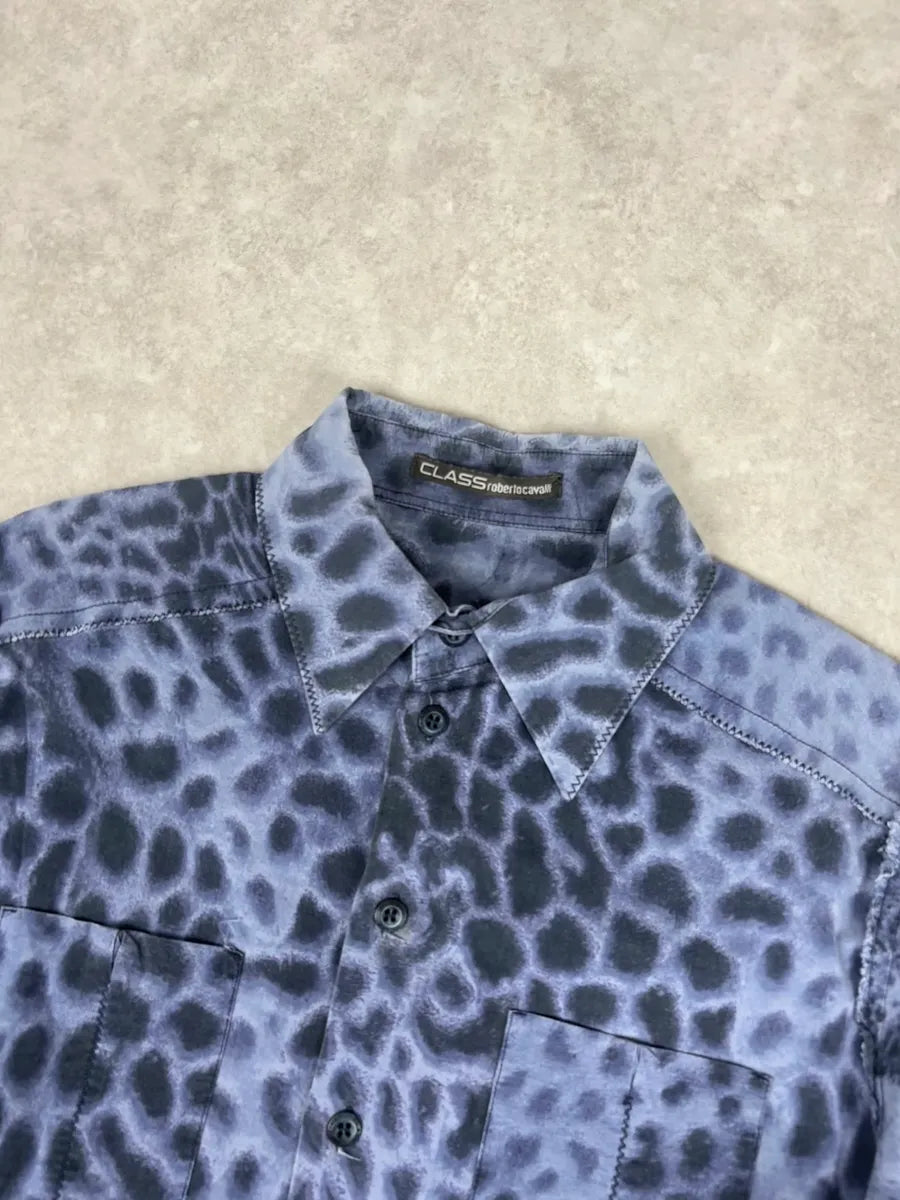 Roberto Cavalli Blue Leopard Obscure Shirt mOUEoNt 4