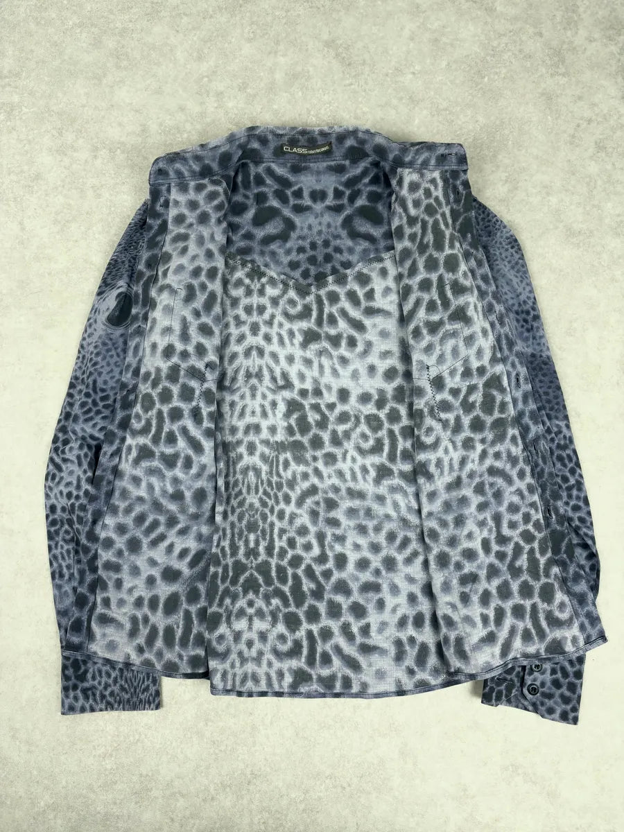 Roberto Cavalli Blue Leopard Obscure Shirt mOUEoNt 6