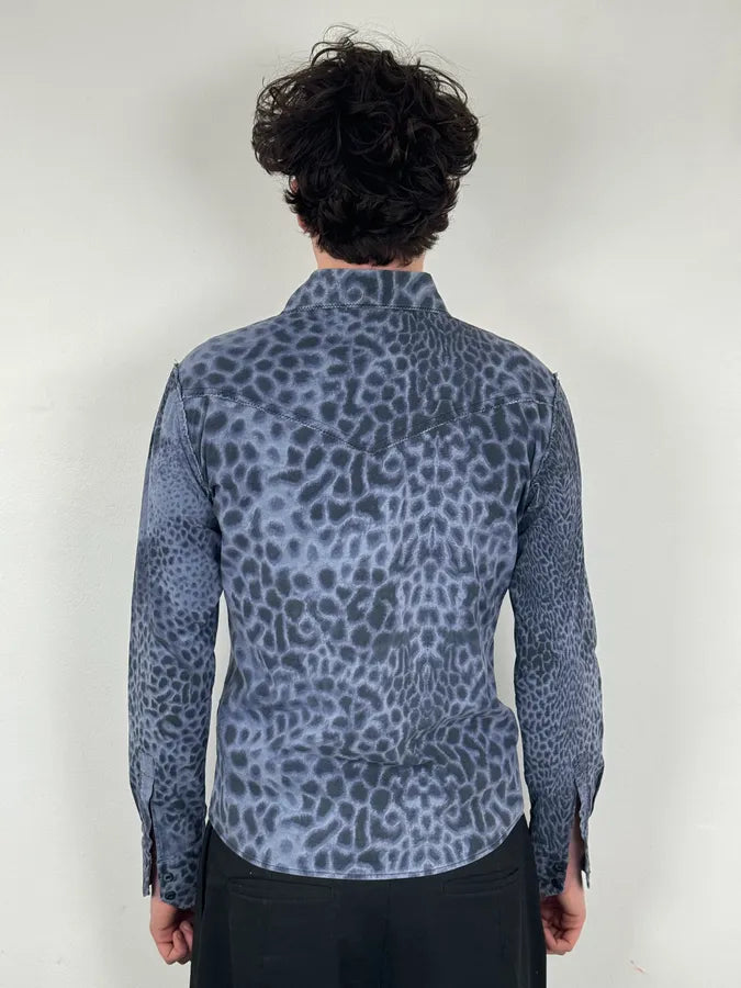 Roberto Cavalli Blue Leopard Obscure Shirt mOUEoNt 2