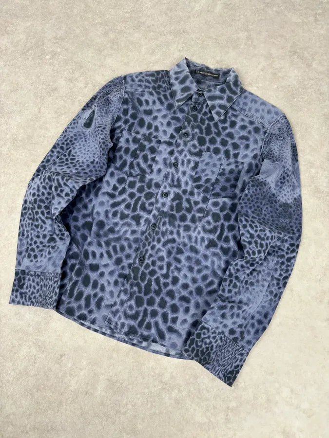 Roberto Cavalli Blue Leopard Obscure Shirt mOUEoNt 3