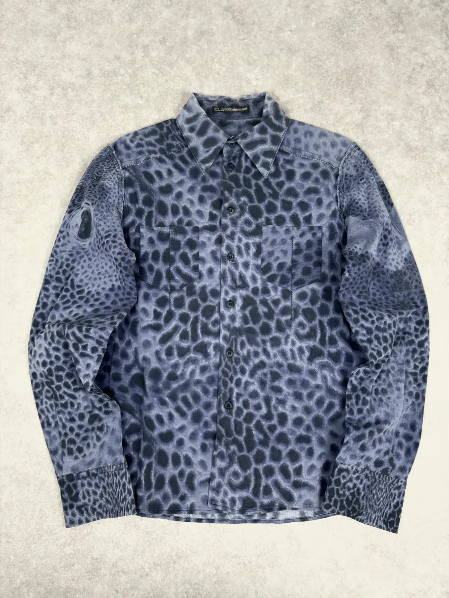 Roberto Cavalli Blue Leopard Obscure Shirt mOUEoNt 0