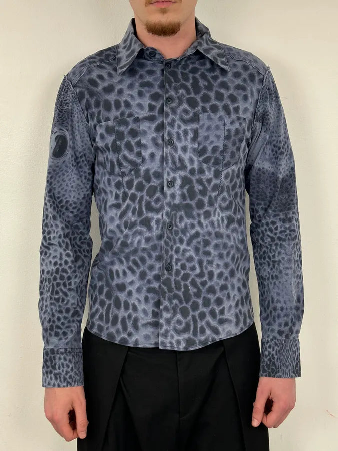 Roberto Cavalli Blue Leopard Obscure Shirt mOUEoNt 1