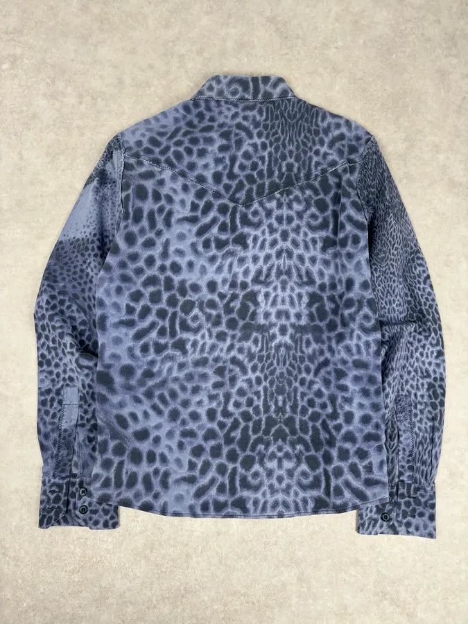 Roberto Cavalli Blue Leopard Obscure Shirt mOUEoNt 5