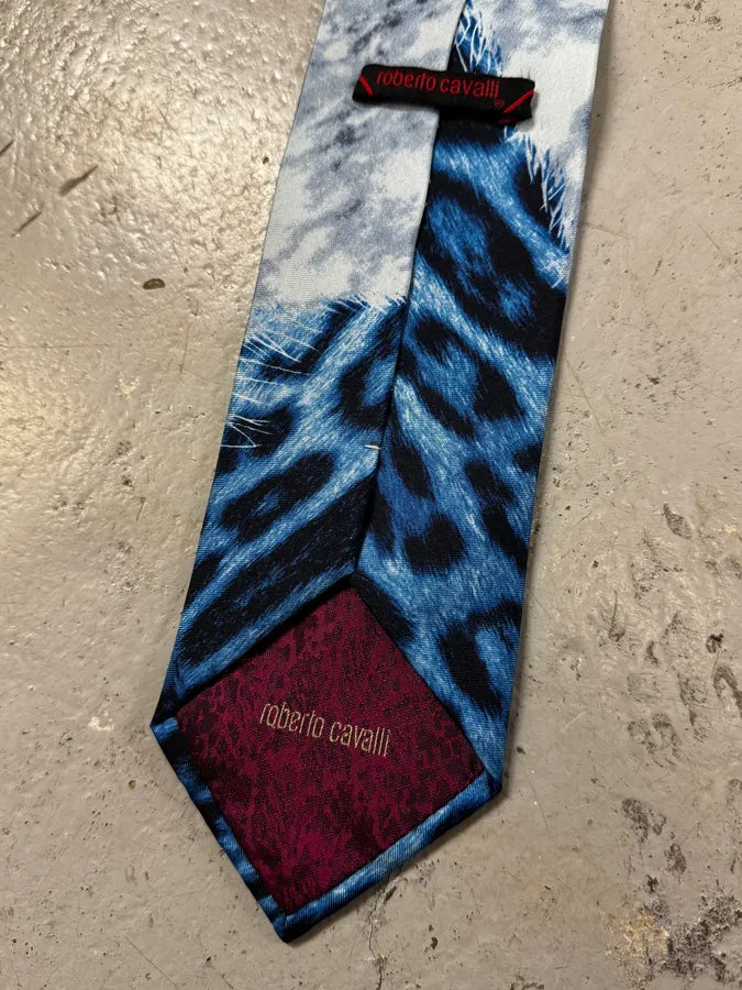 Roberto Cavalli Blue Silk Leopard Print Tie UPhqPcz 7